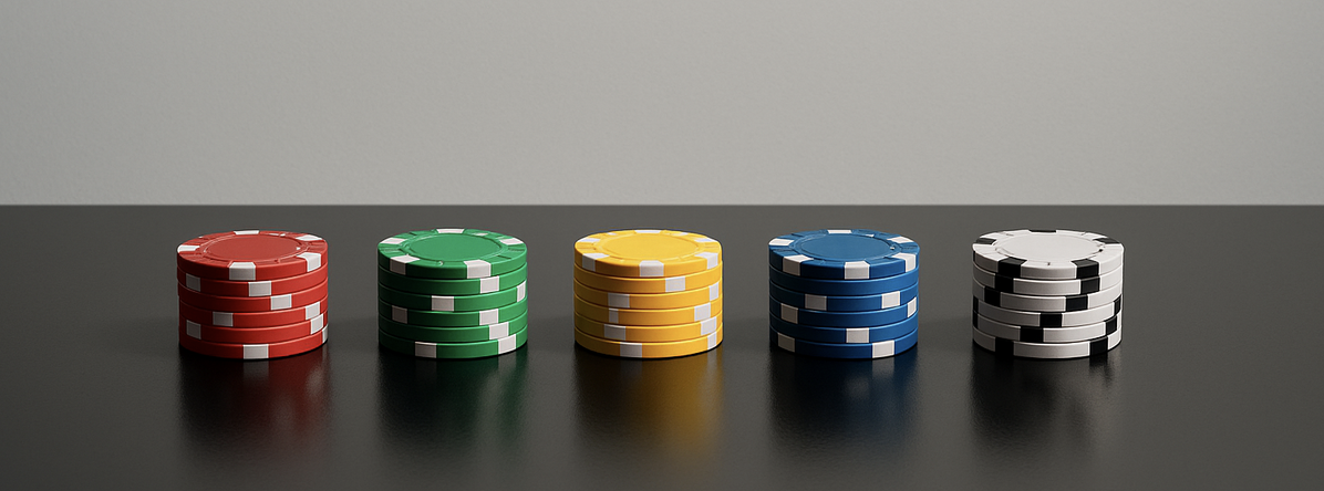 Casino chips lined up across a table