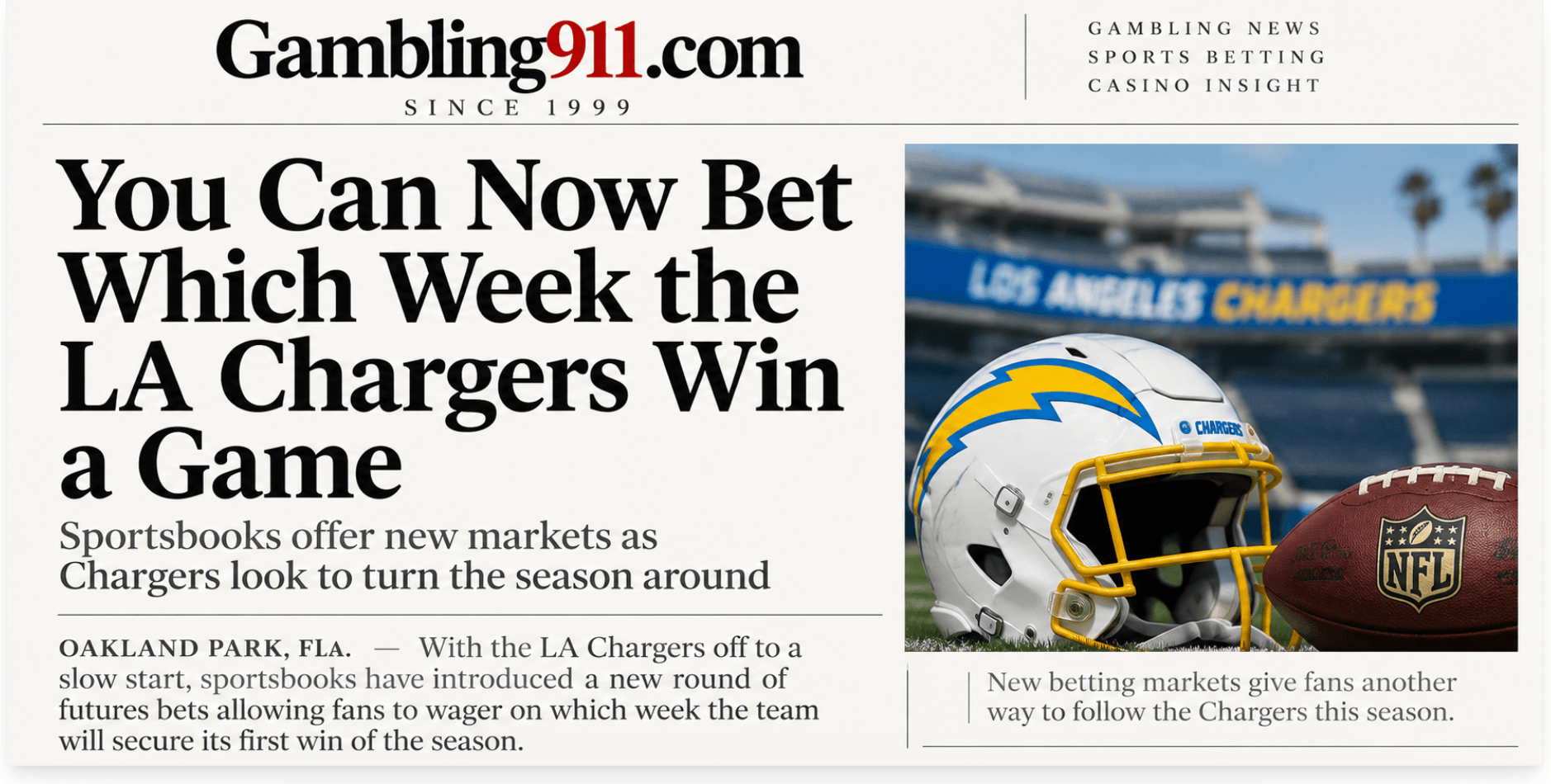 You Can Now Bet Which Week the LA Chargers Win a Game