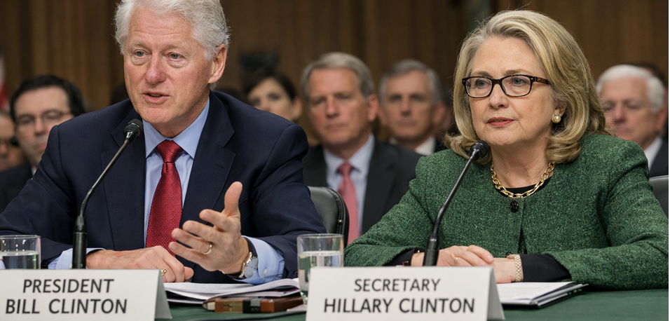 Bill Clinton and Hillary Clinton testifying before congress