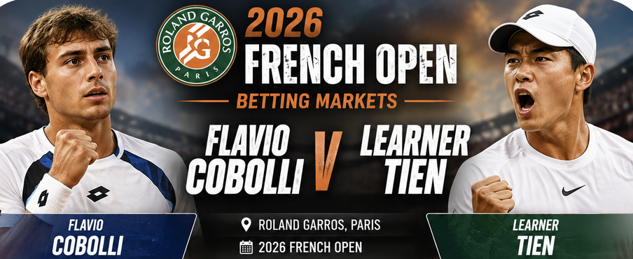 2026 French Open Betting Markets, Payout Odds: Flavio Cobolli v Learner Tien