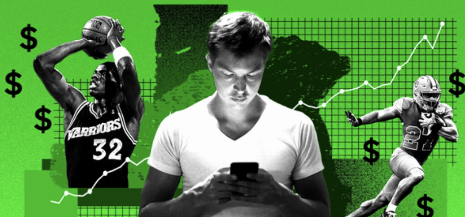 College student placing bets on phone