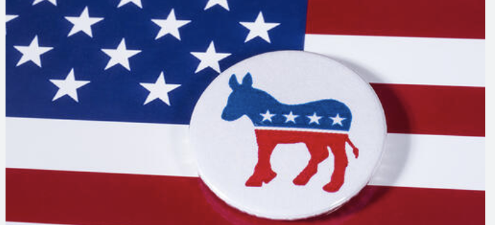 Democratic Party Button Set Atop US Flag