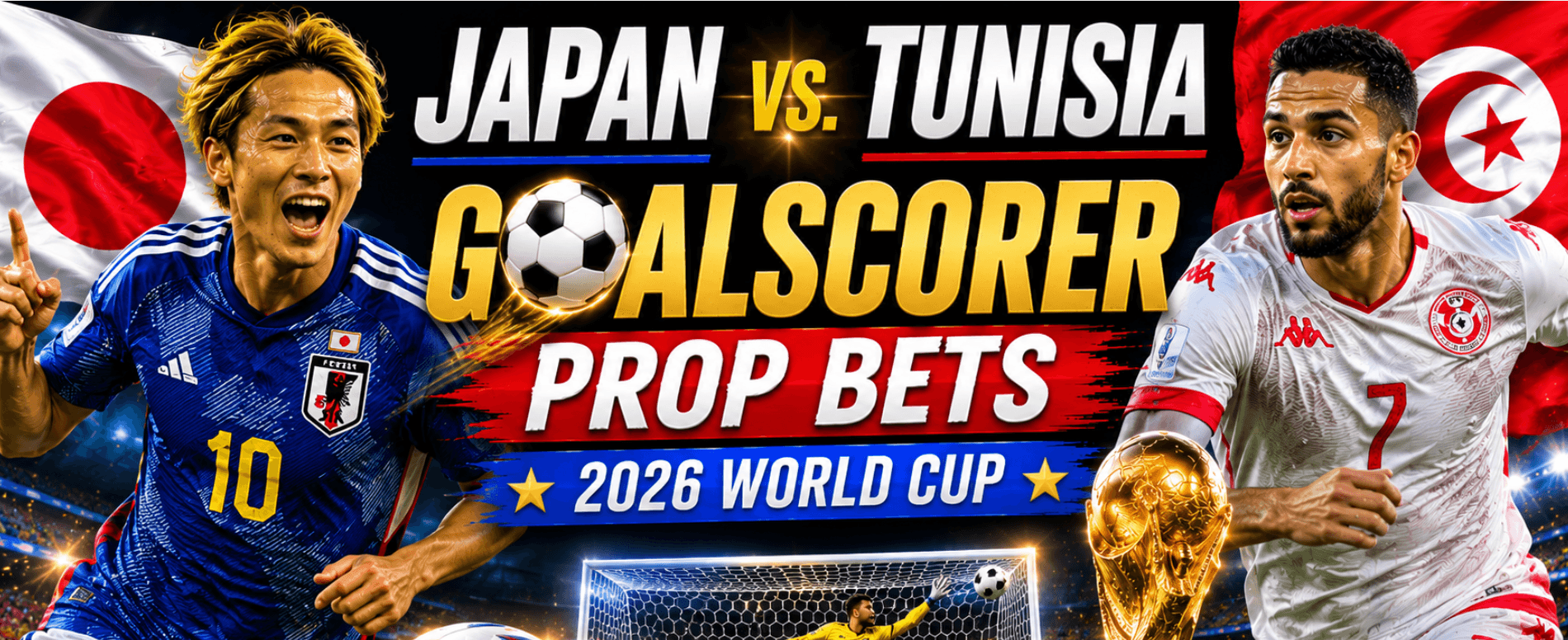 First, Anytime Goal Scorer Prop Bet Payout Odds - Tunisia v Japan: Ayase Ueda, Daizen Maeda, Junya Ito