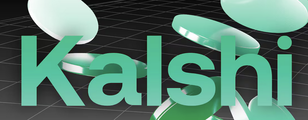 Kalshi name against a black backdrop in green letters