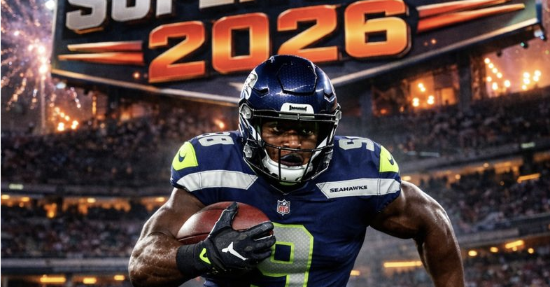 Kenneth Walker rushing in Super Bowl 2026 animation