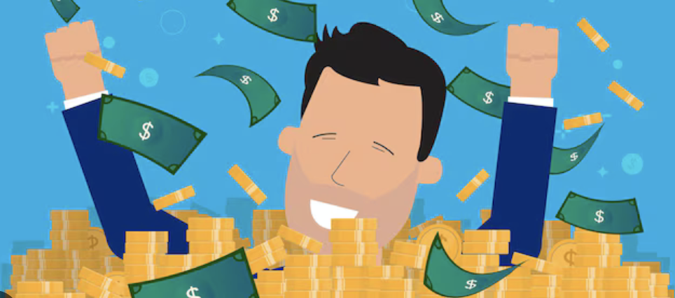 Man swimming in money