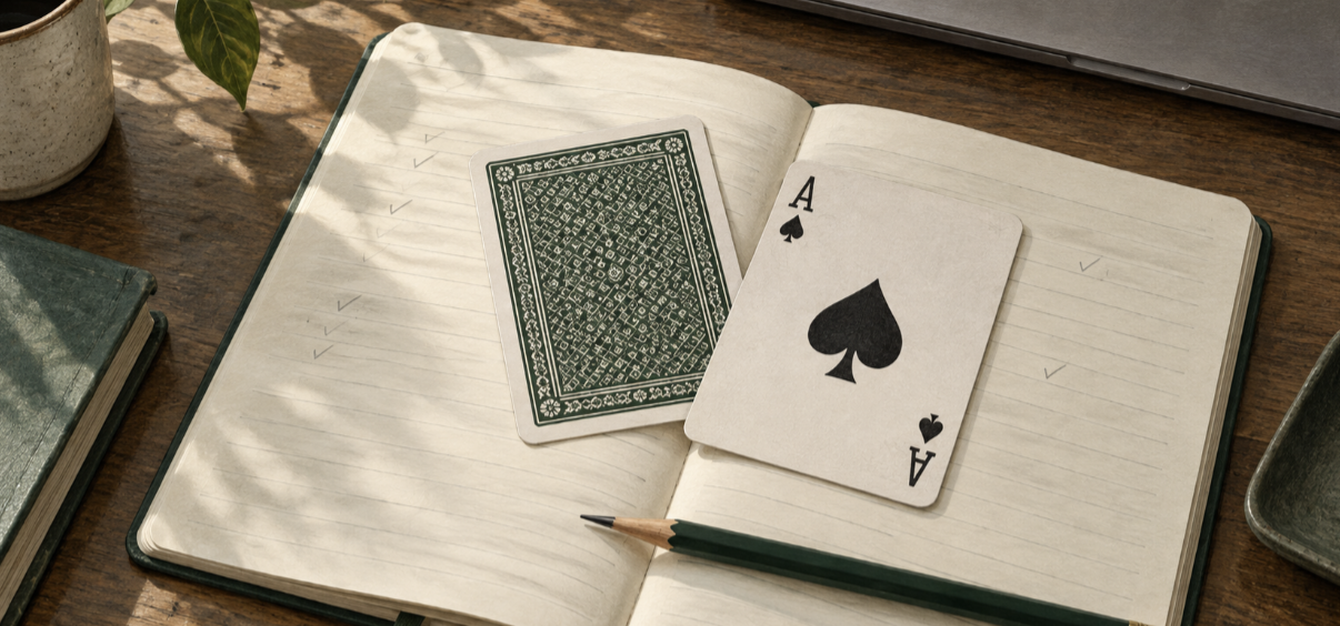 playing cards on review notebook