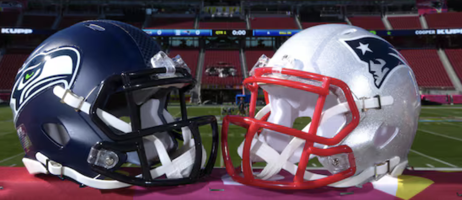 Patriots vs. Seahawks helmets