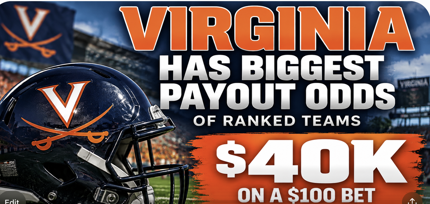 No. 25 Virginia Has the Worst CFP Odds of Any Ranked Team But Payout is $40K on a $100 Bet