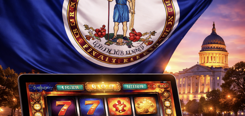 Virginia gambling and state flag, capitol building 