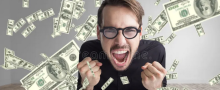 Man surrounded by money