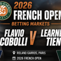 2026 French Open Betting Markets, Payout Odds: Flavio Cobolli v Learner Tien