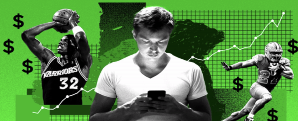 College student placing bets on phone