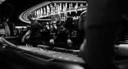 black and white photo of a casino setting