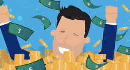 Man swimming in money