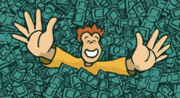 man swimming in money