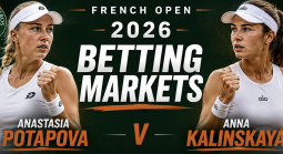 2026 French Open Betting Markets, Payout Odds: Anastasia Potapova v Anna Kalinskaya