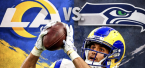 Puka Nacua catching football in front of Rams vs. Seahawks graphic