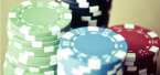 Casino chips blue, green, red and black