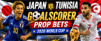 First, Anytime Goal Scorer Prop Bet Payout Odds - Tunisia v Japan: Ayase Ueda, Daizen Maeda, Junya Ito
