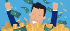 Man swimming in money