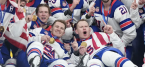 USA Olympic hockey team celebrates big win